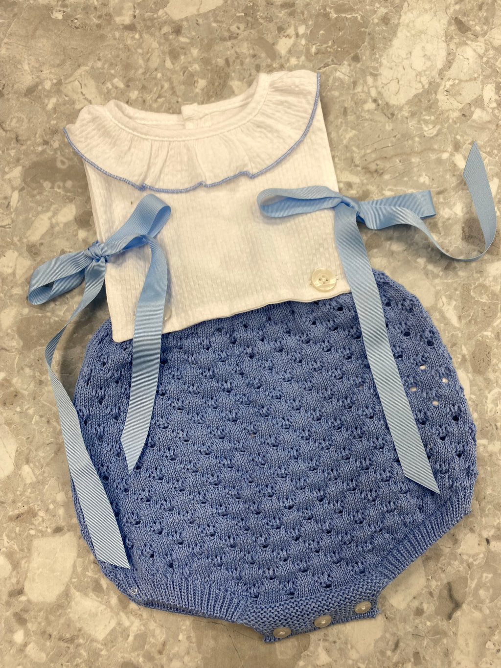 MAC ILUSION Mykonos Girls White & Afazata Blue Romper - 0140