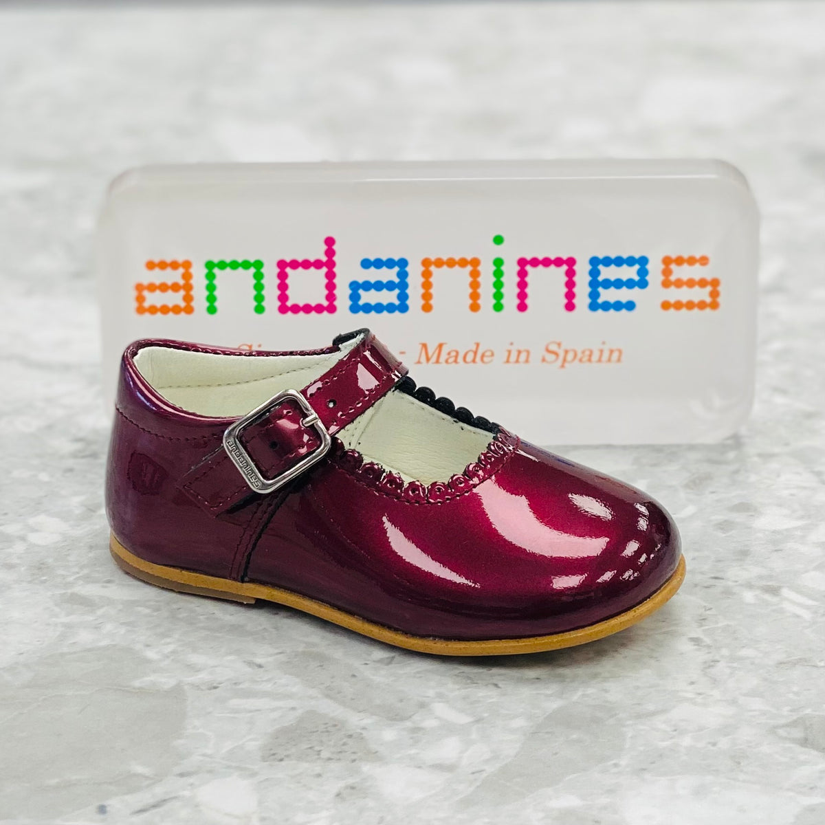 Andanines Vino Pearl Patent Leather Girls Mary Jane Shoes
