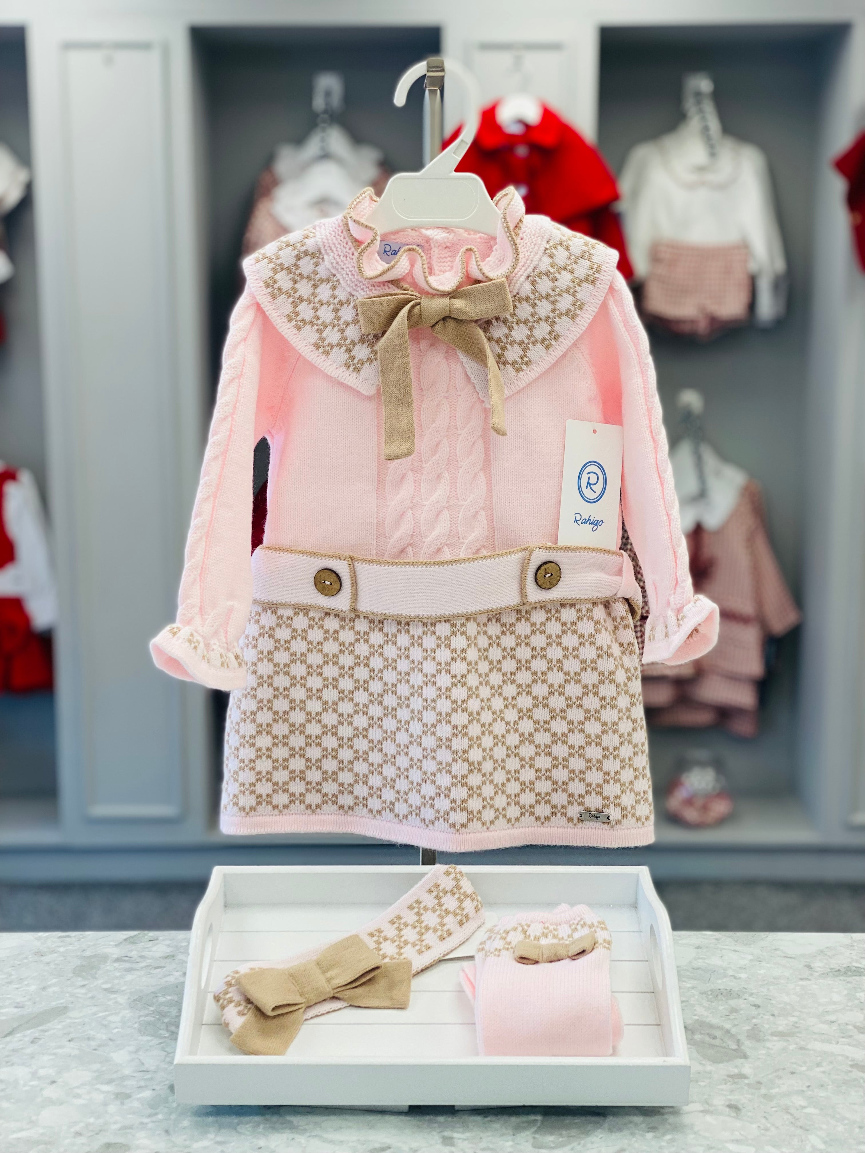 AW25 RAHIGO Baby Pink & Camel Girls A-Line Dress - 25215