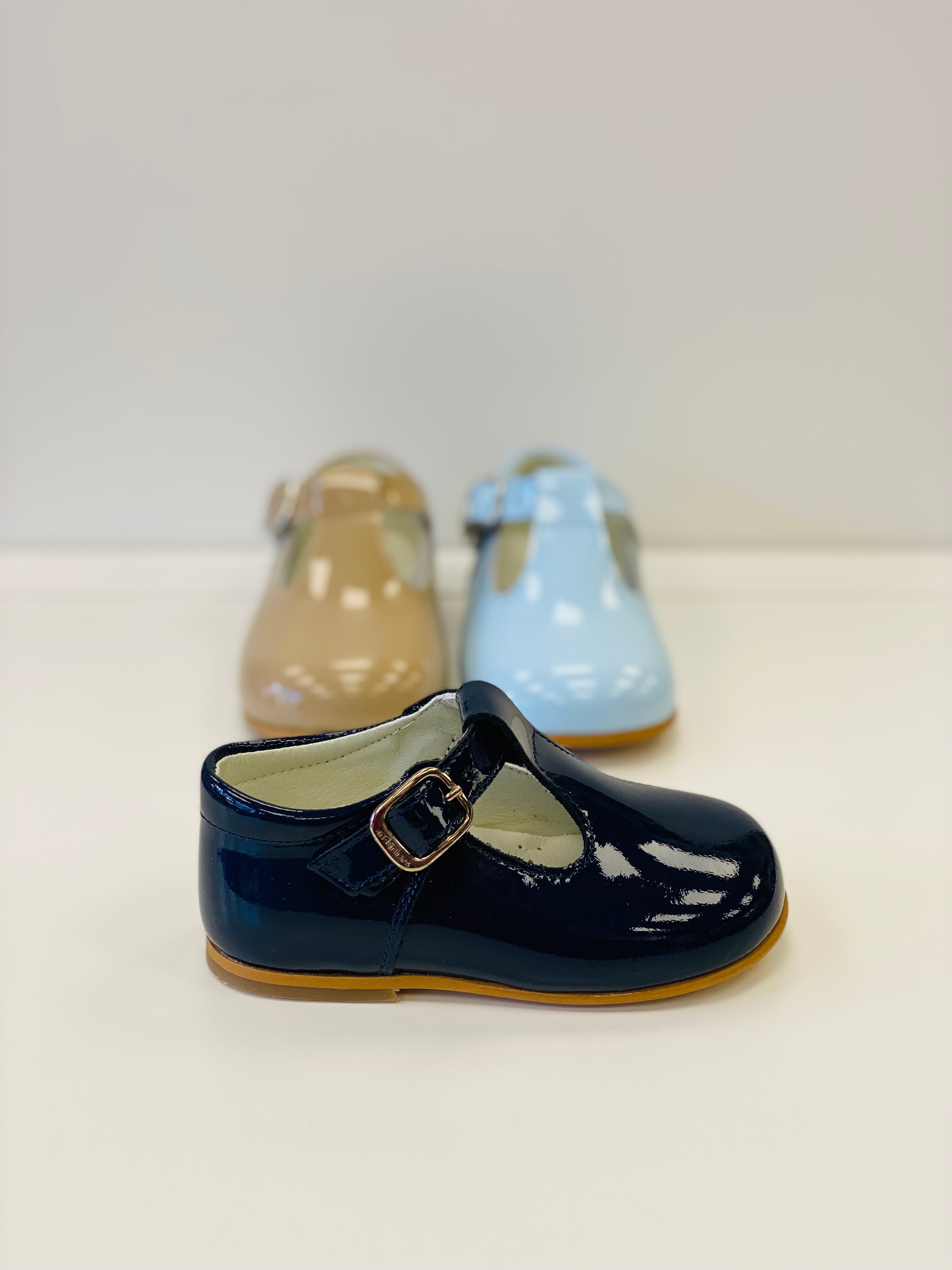 ANDANINES Navy Boys Patent Leather T-Bar Shoes - CLEARANCE SALE