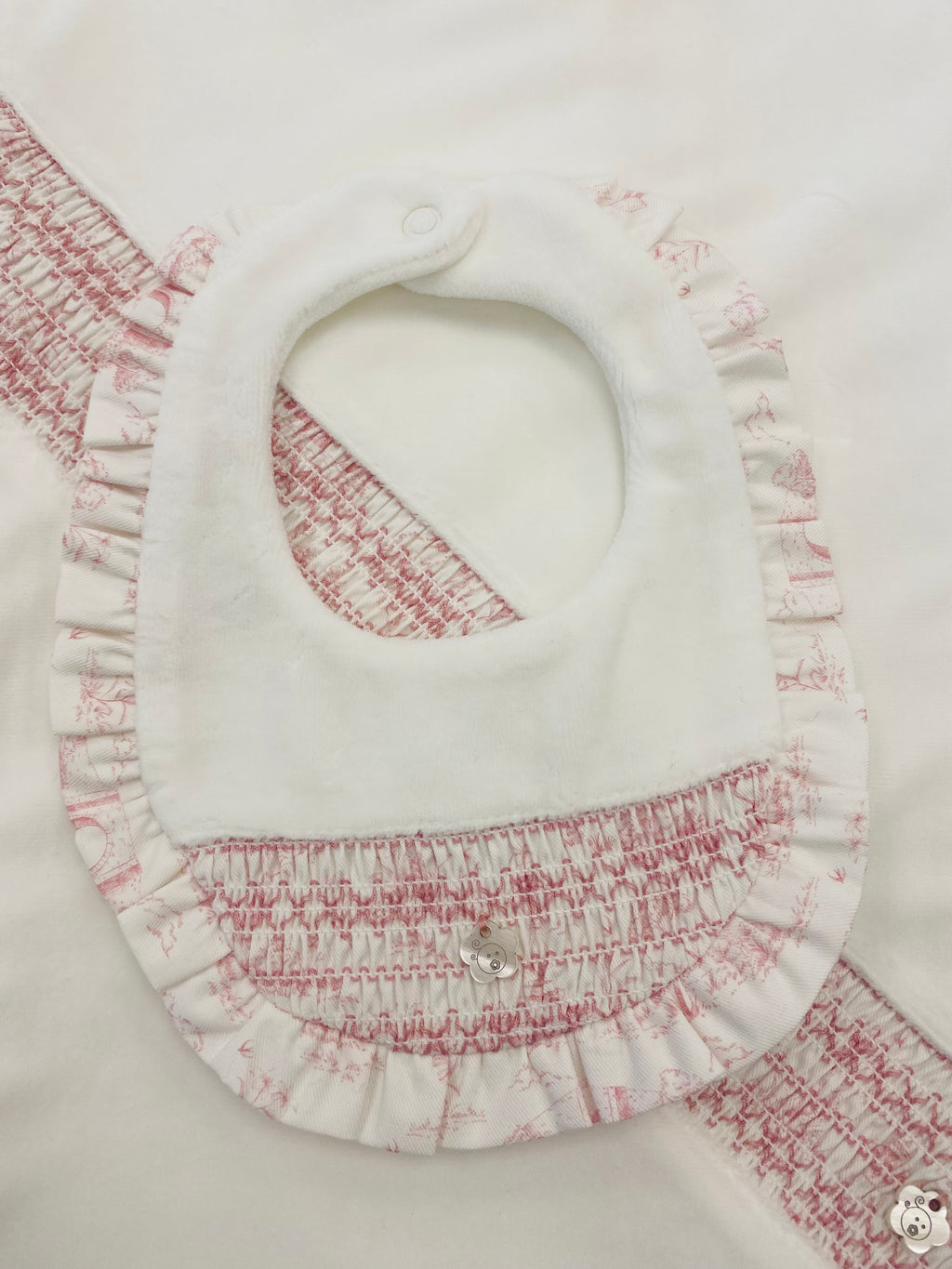 AW25 DEOLINDA Romera Girls Ivory & Pink Toile Bib - 25B12