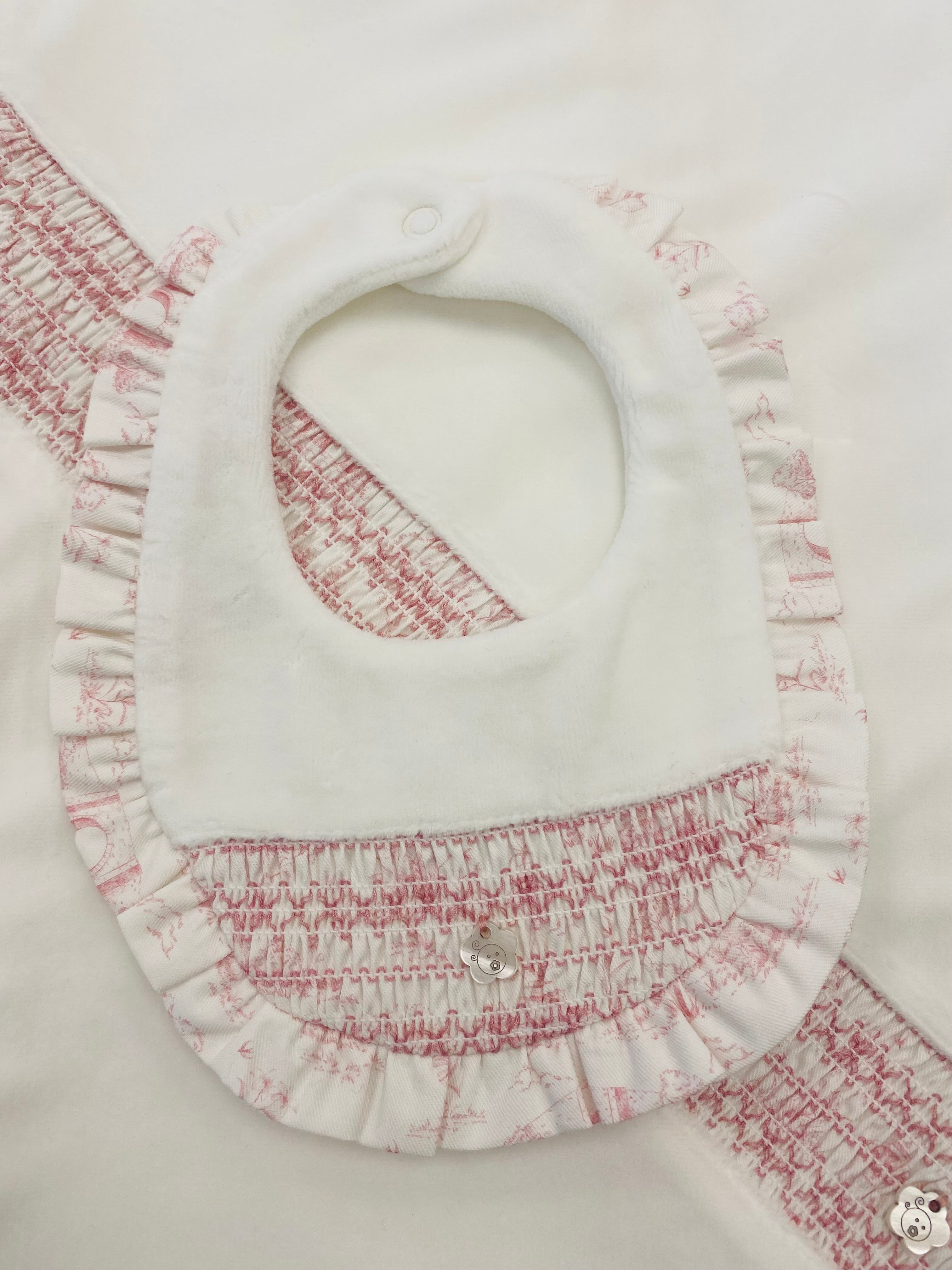 AW25 DEOLINDA Romera Girls Ivory & Pink Toile Bib - 25B12