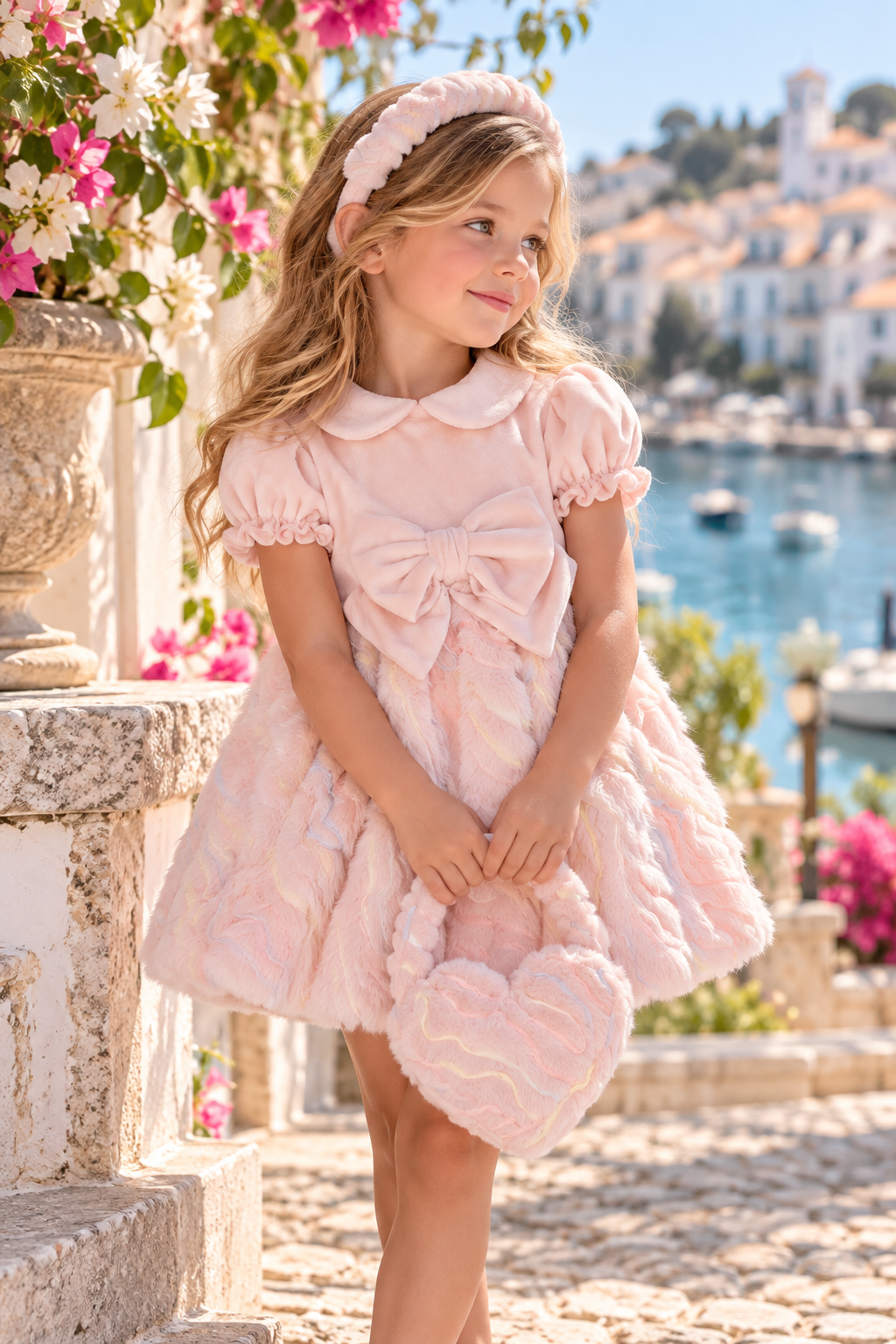 Chic by Deolinda Cinderella Girls Pink Faux Fur Puffball Dress