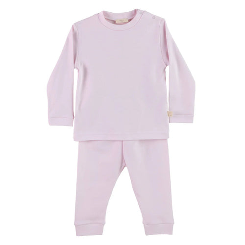 Baby Gi pink girls cotton pyjama set with white angel wings detail on the back - front view.