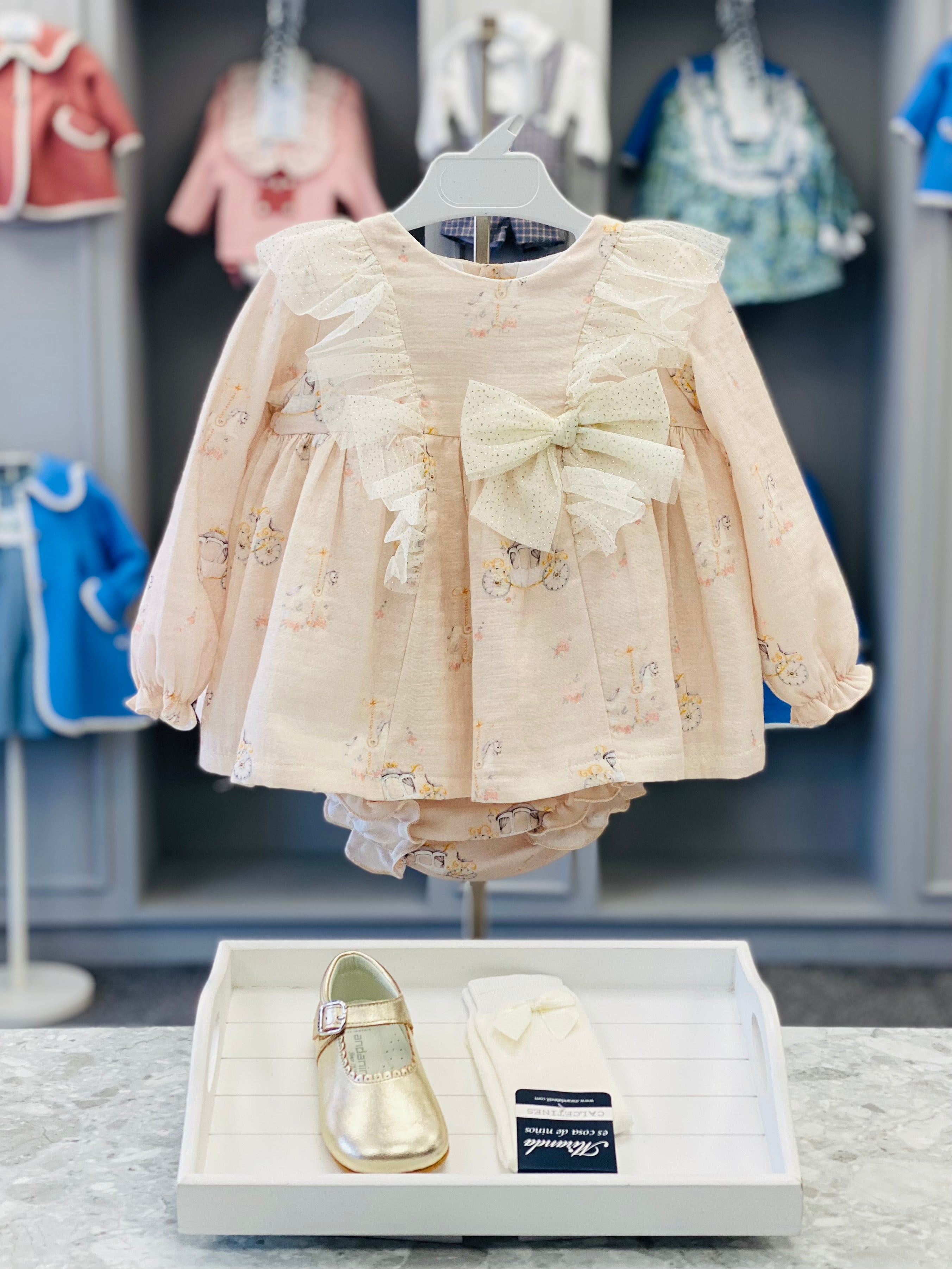 MAC ILUSION AW24 Admirar Baby Girls Natural Dress & Knickers - CLEARANCE SALE