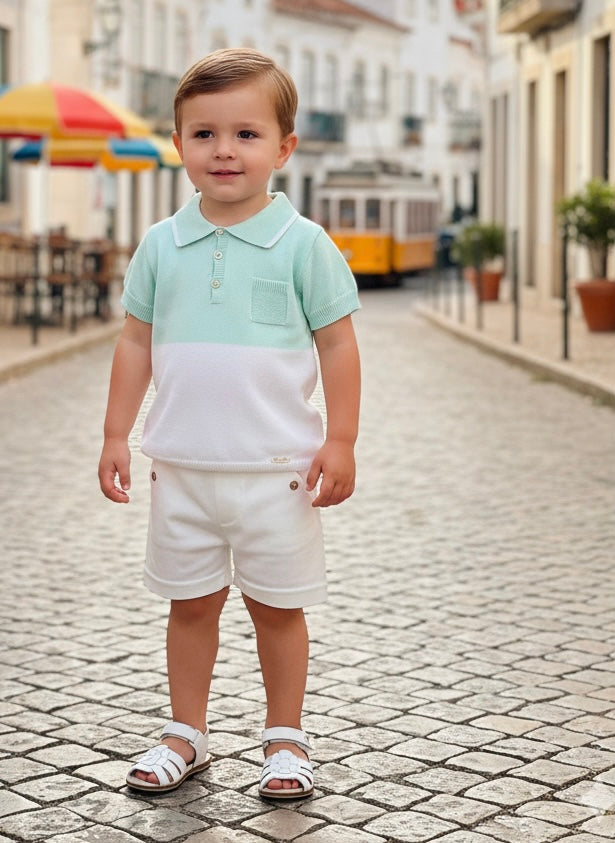 RIGOLA Boys Mint Green & White Cotton & Linen Short Set