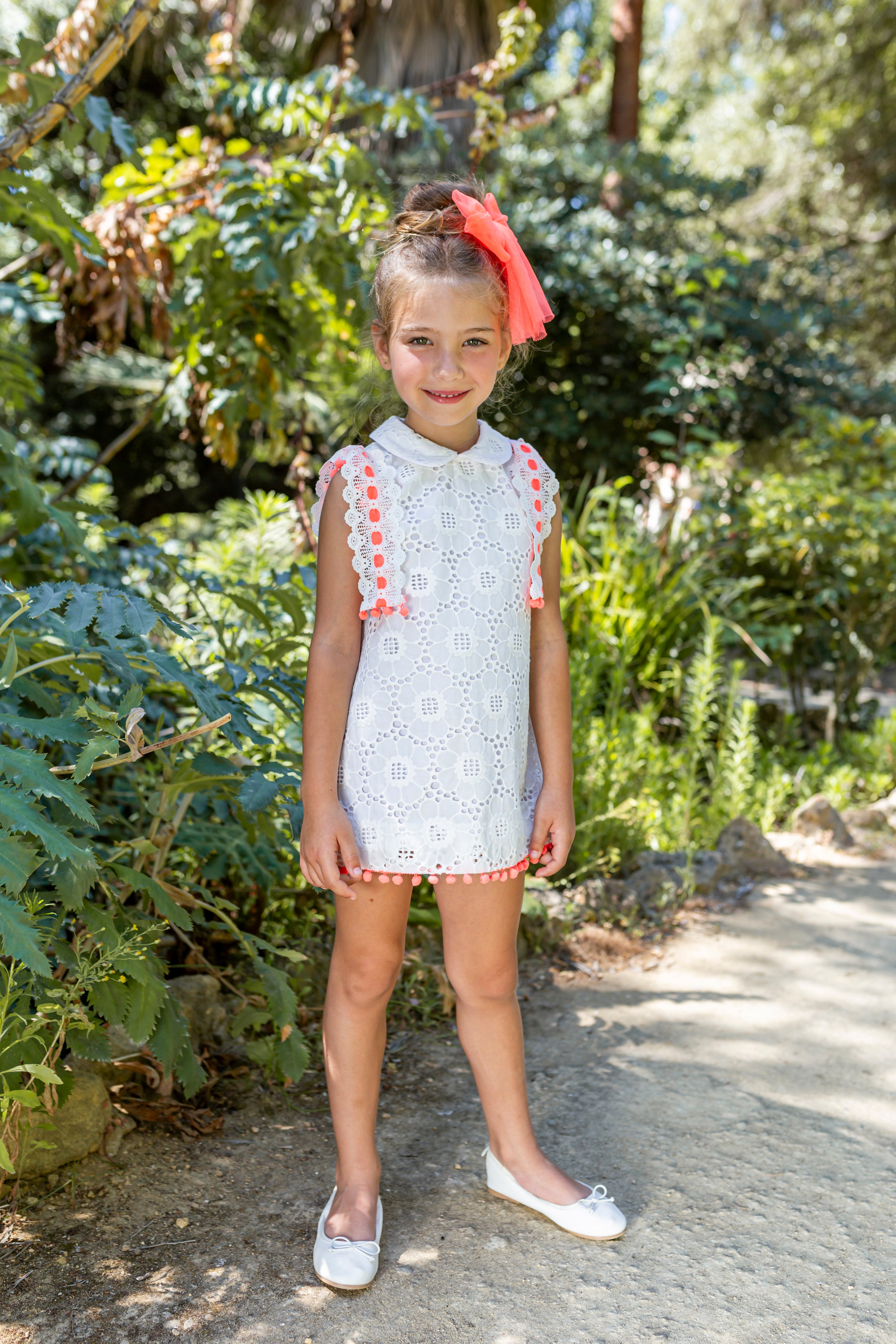 NAXOS SS25 Neon Girls White & Orange Tulle A-Line Dress - CLEARANCE SALE