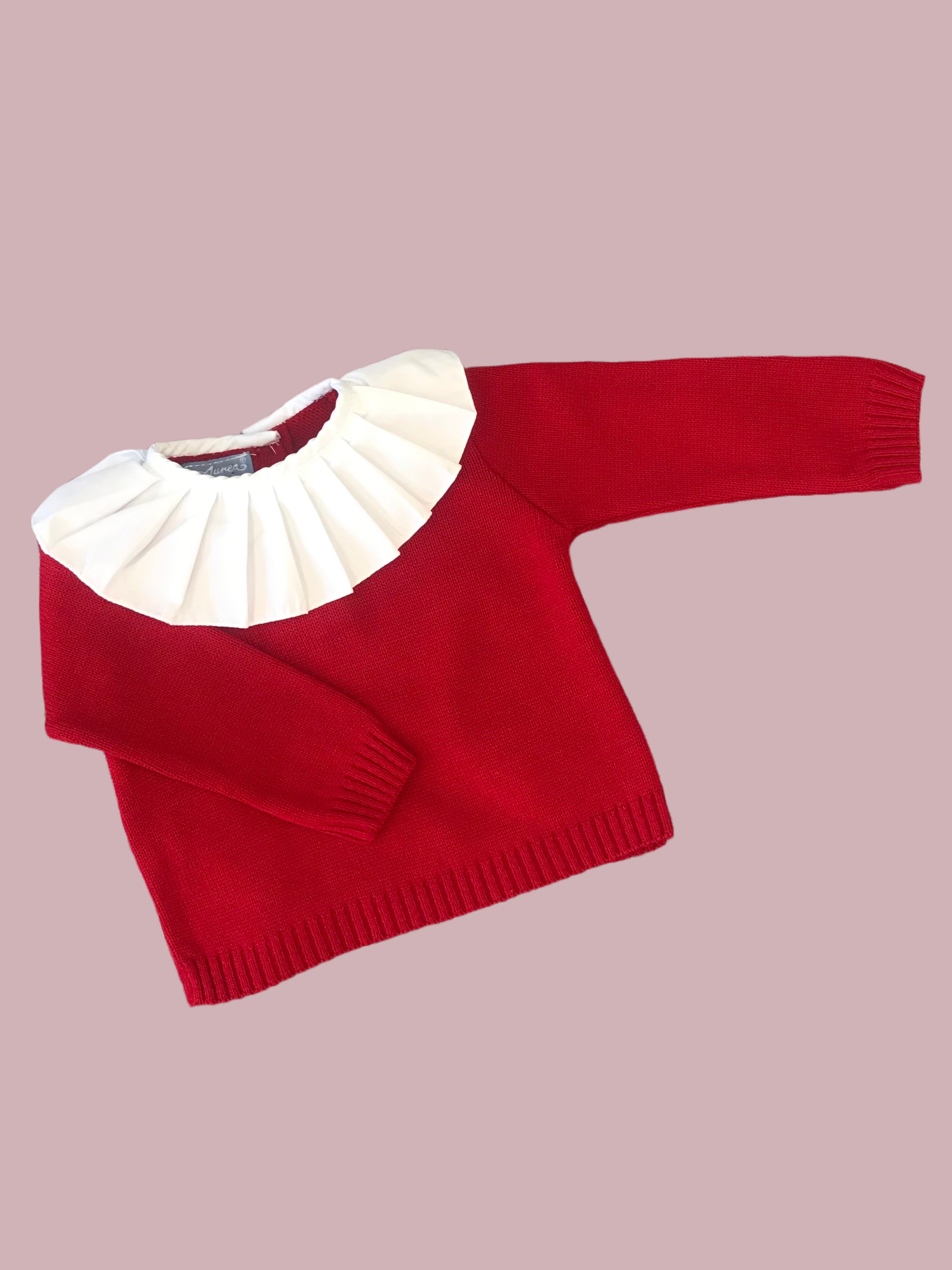 AUREA Red Girls Knitted Jumper with Pleated Collar - CLEARANCE SALE