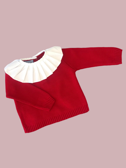 AUREA Red Girls Knitted Jumper with Pleated Collar - NON RETURNABLE