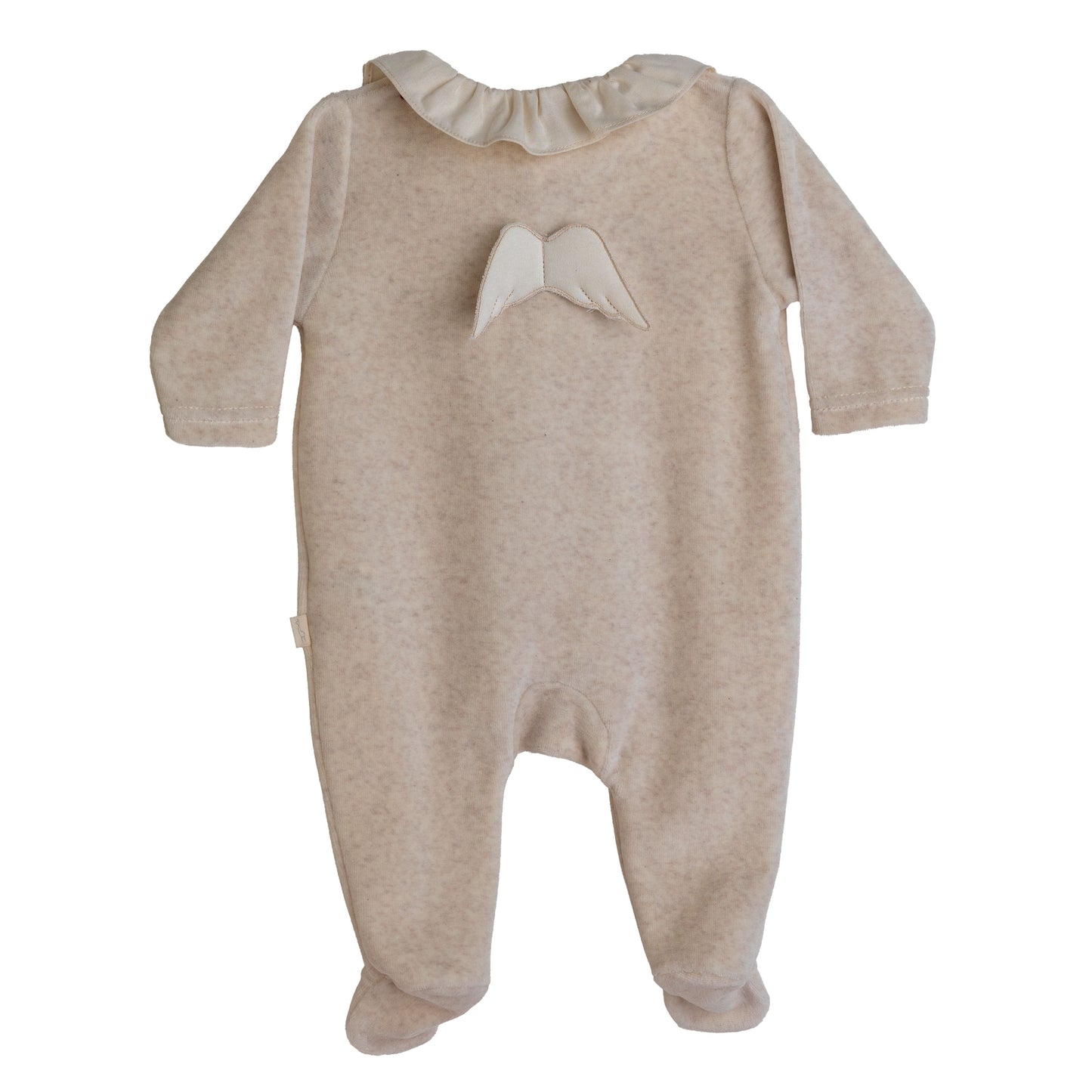 BABY GI Angel Wings Beige Unisex Frill Collar Velour Babygrow