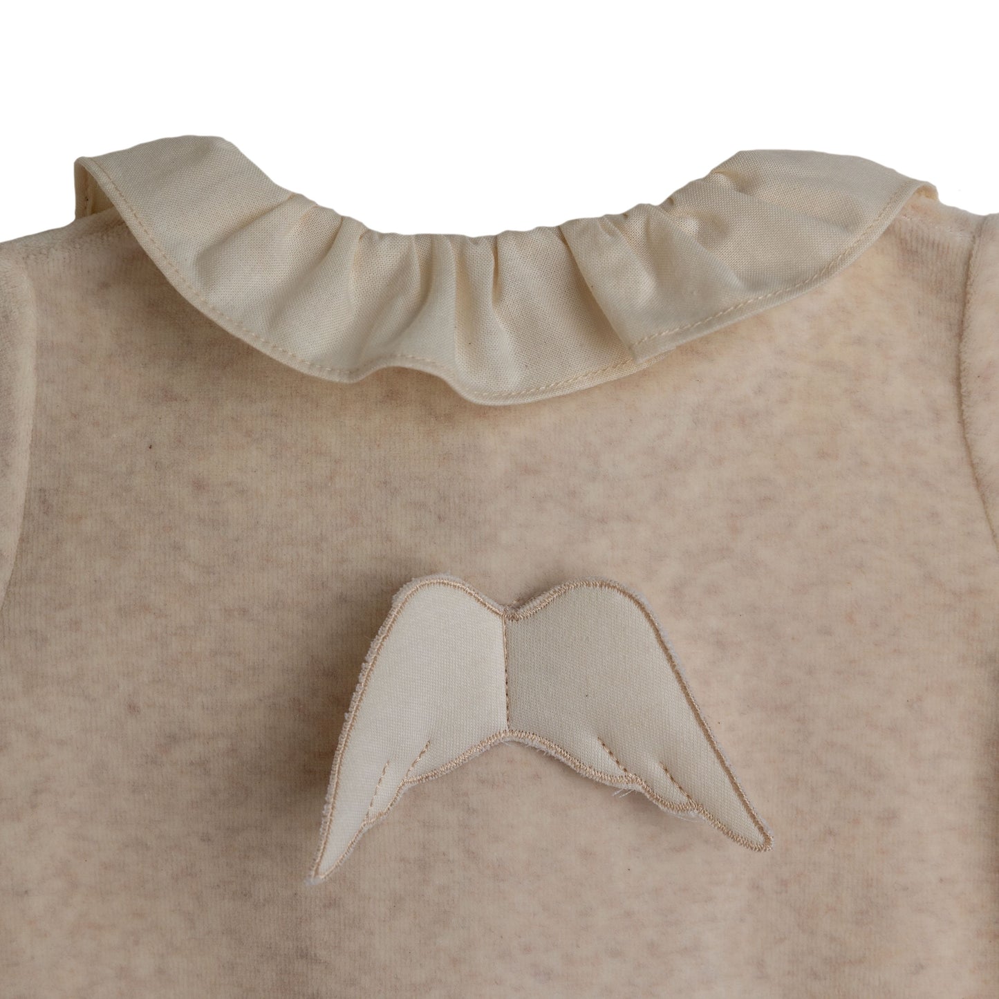 BABY GI Angel Wings Beige Unisex Frill Collar Velour Babygrow