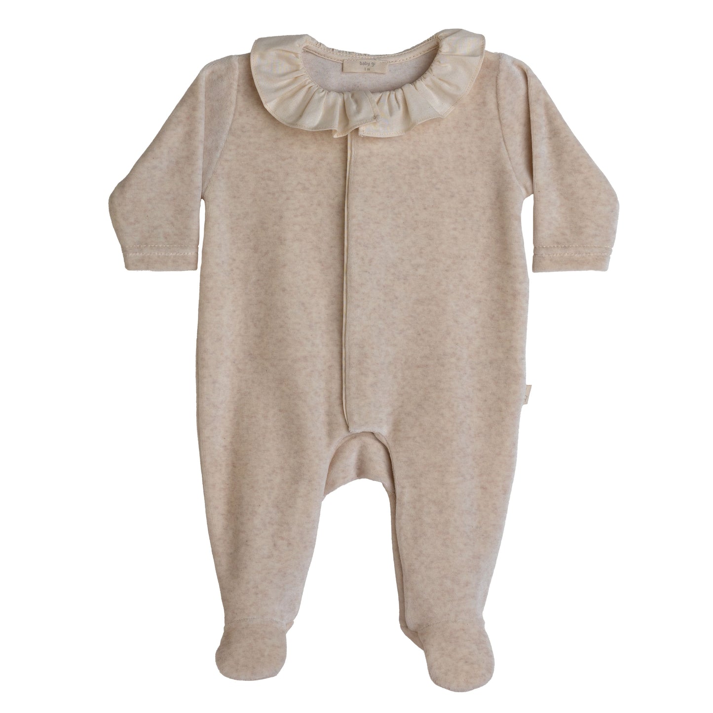 BABY GI Angel Wings Beige Unisex Frill Collar Velour Babygrow