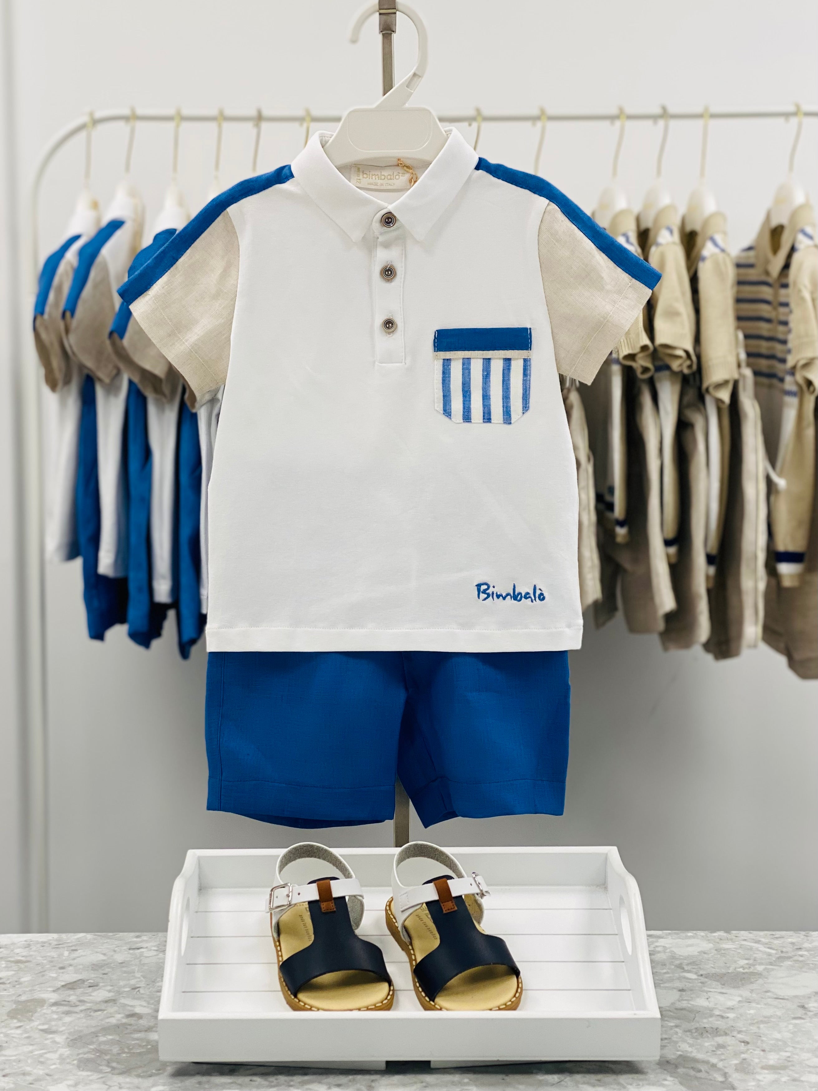 BIMBALO Boys Capri Blue Linen Short Set