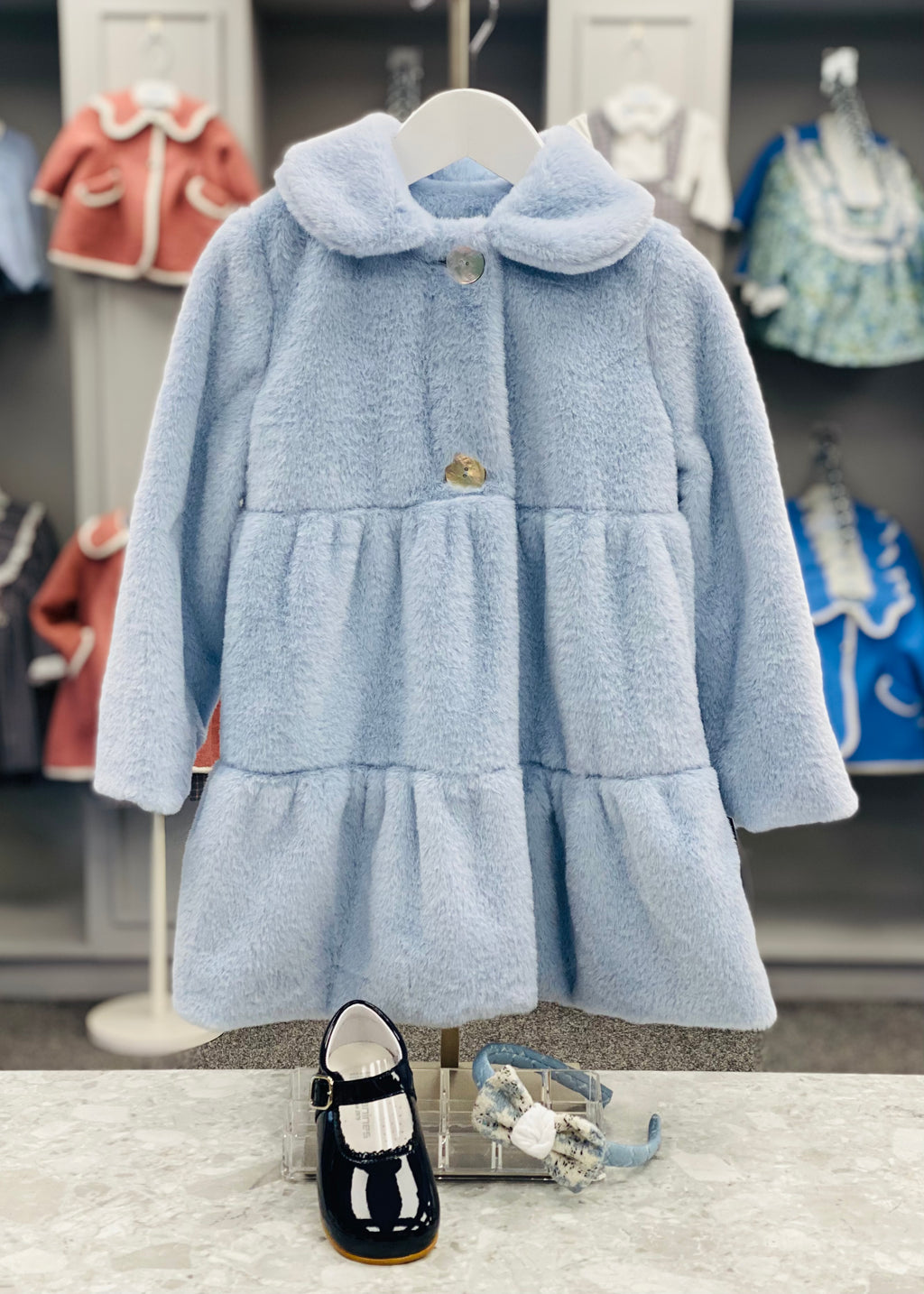 BASMARTI AW24 Blue Faux Fur Girls Coat - CLEARANCE SALE