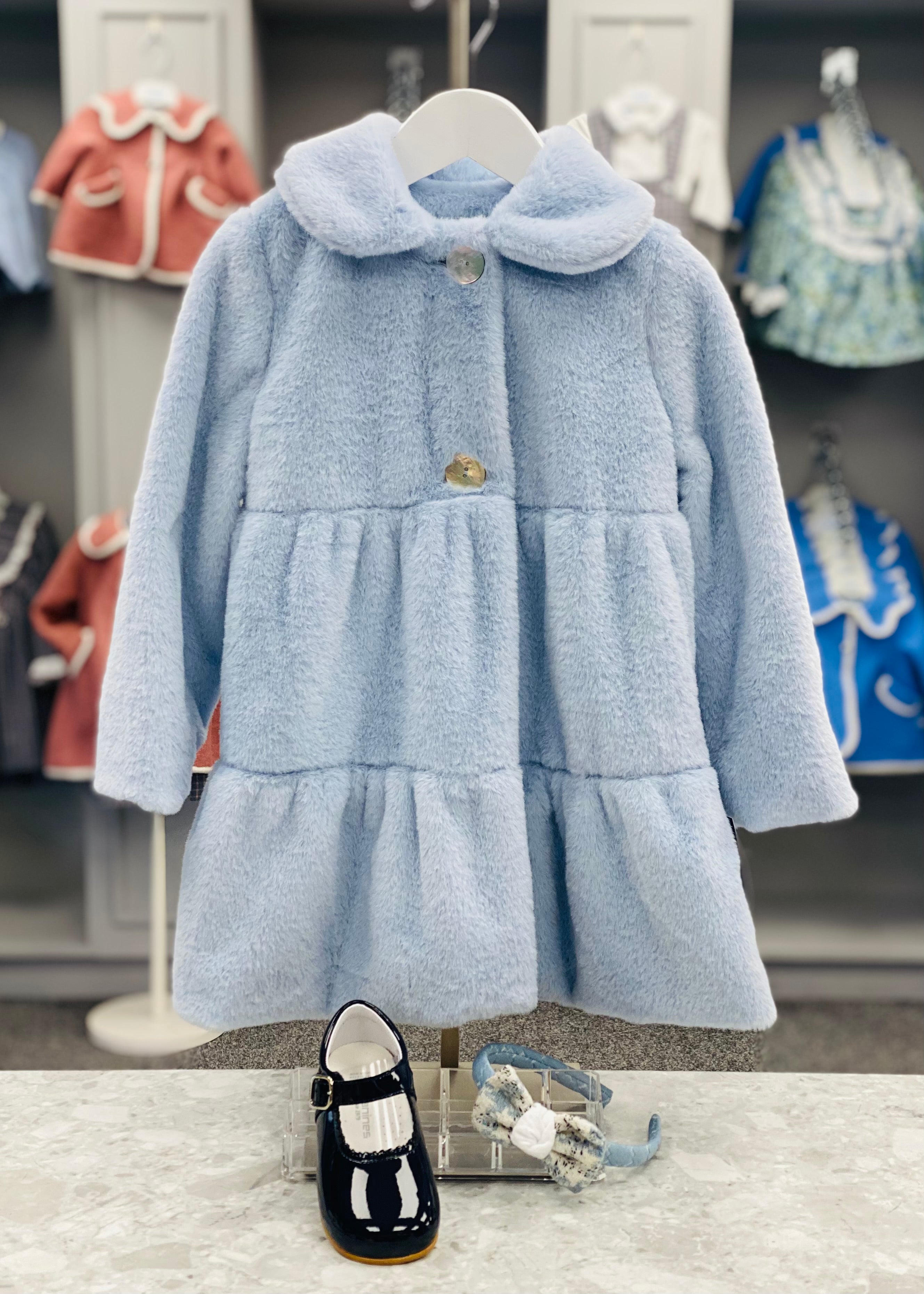 BASMARTI AW24 Blue Faux Fur Girls Coat - CLEARANCE SALE
