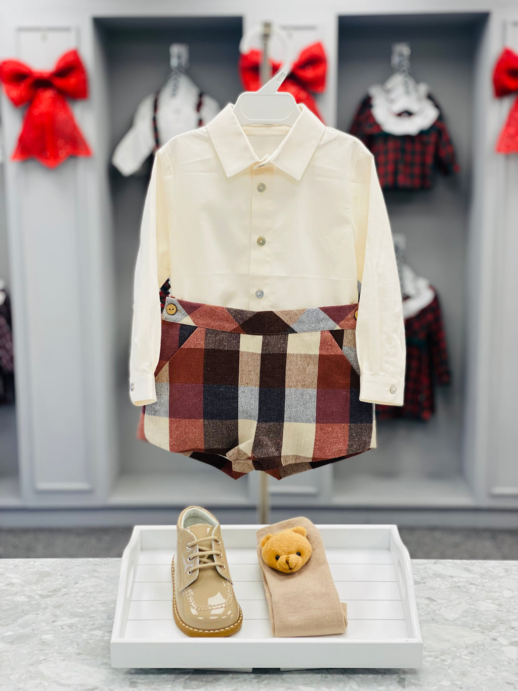 BABINE Calabaza Boys Camel & Brown Check Short Set