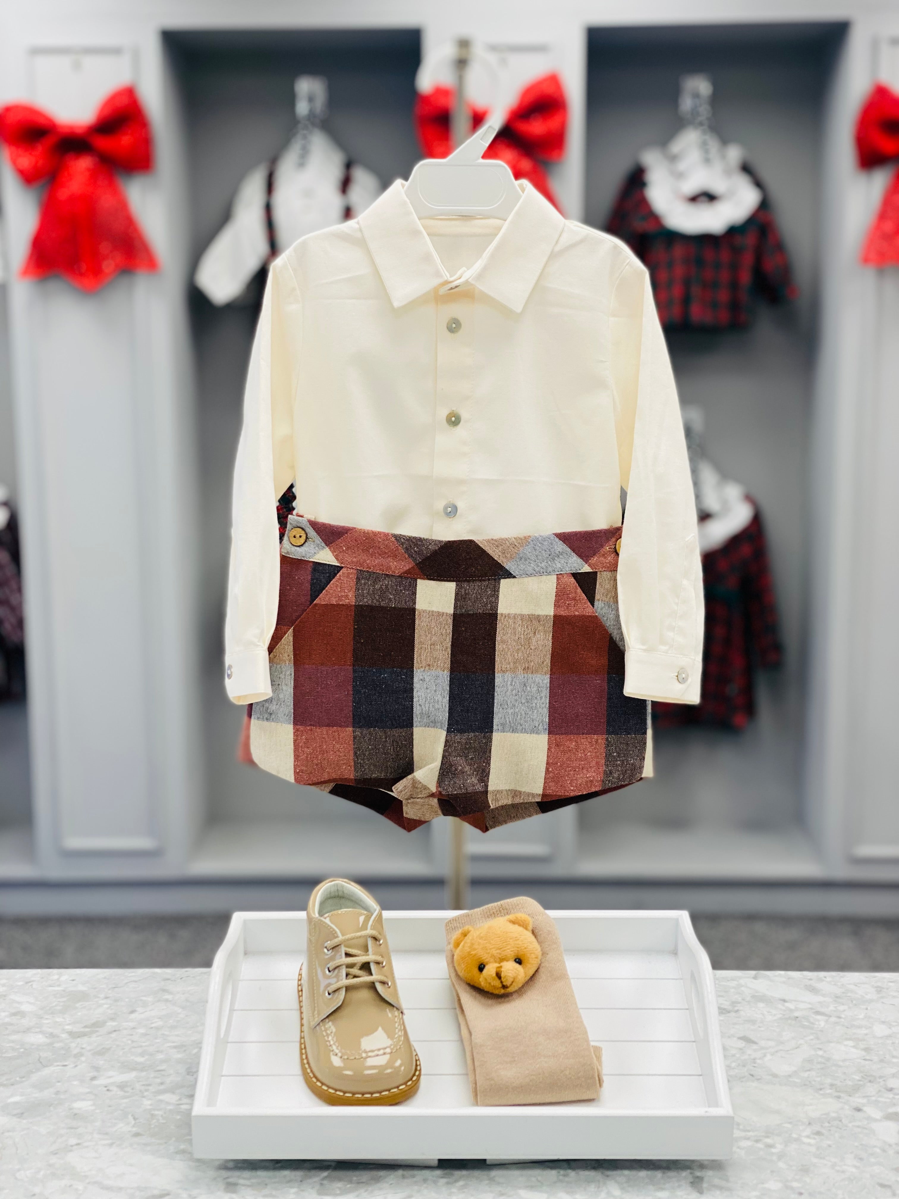 BABINE Calabaza Boys Camel & Brown Check Short Set