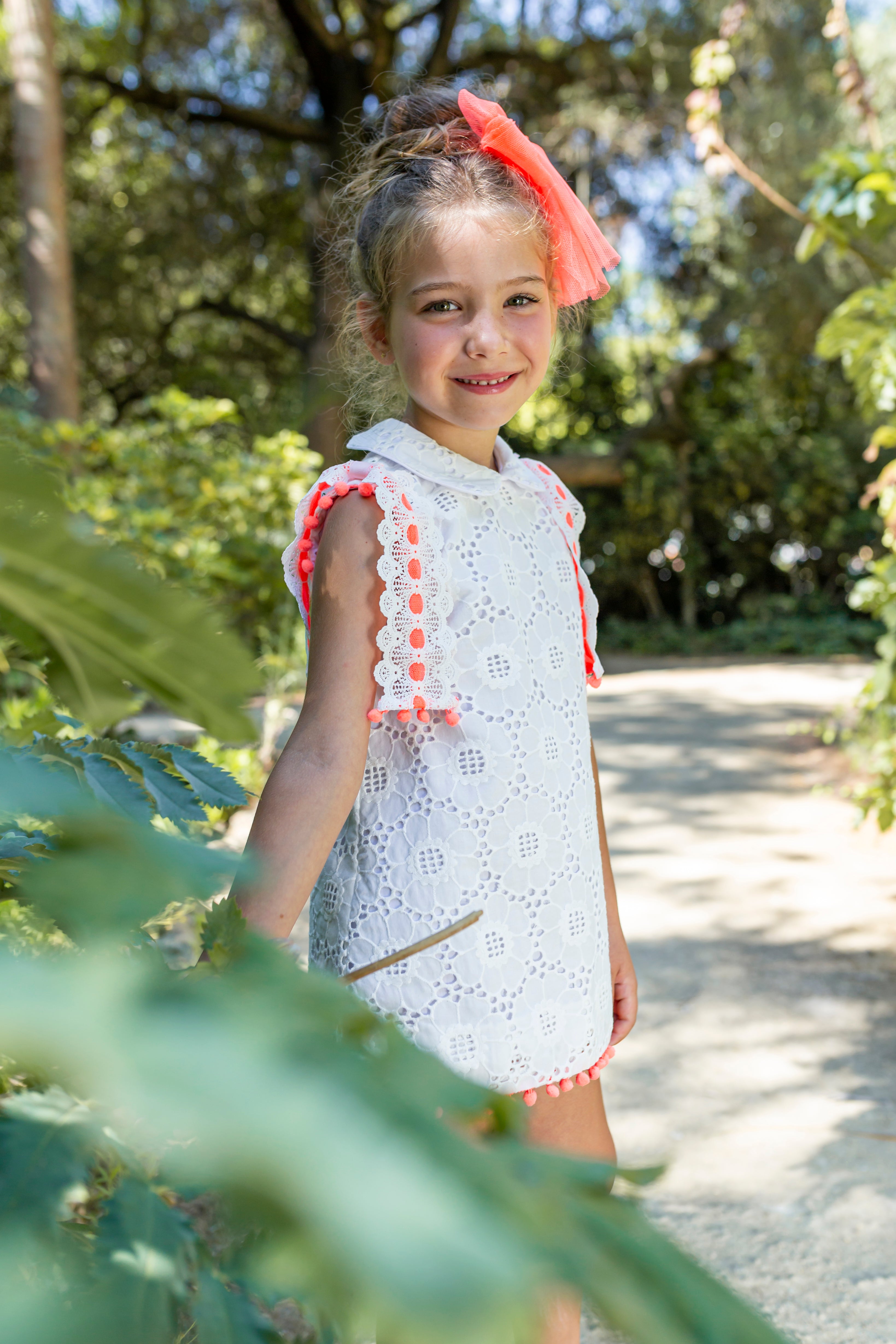 NAXOS SS25 Neon Girls White & Orange Tulle A-Line Dress - CLEARANCE SALE