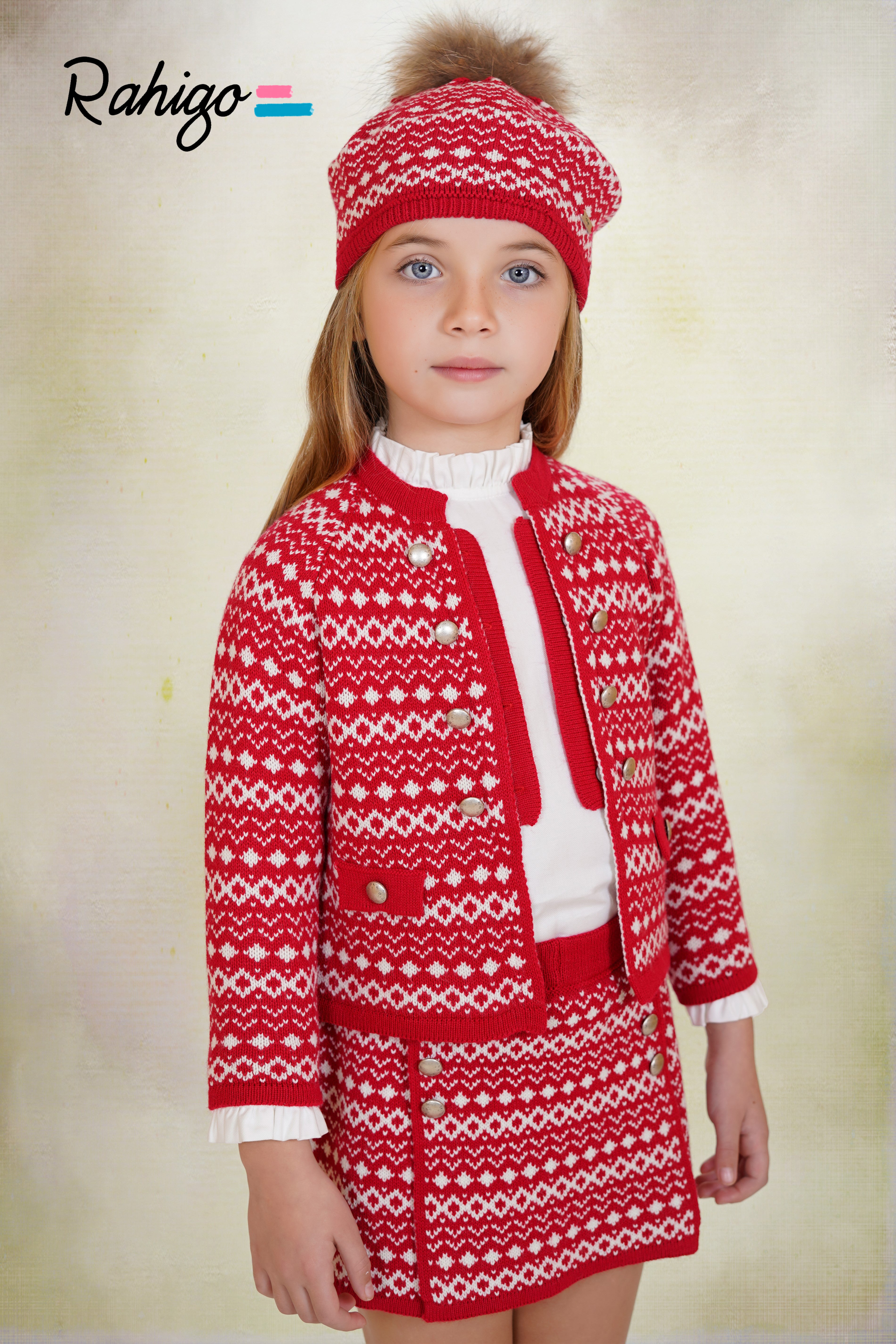 RAHIGO Red & Cream Girls Three Piece Skort Set - 262128