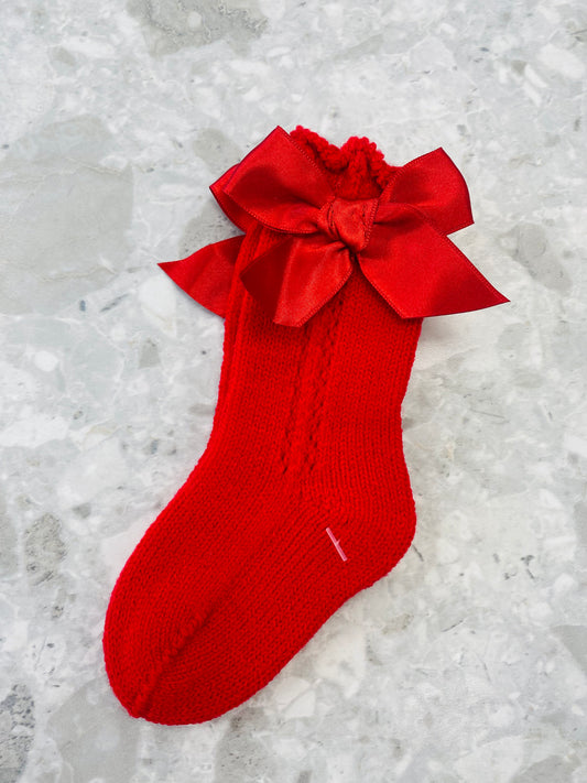 AW25 JULIANA Melodia Red Openwork Socks with Satin Bow - 521
