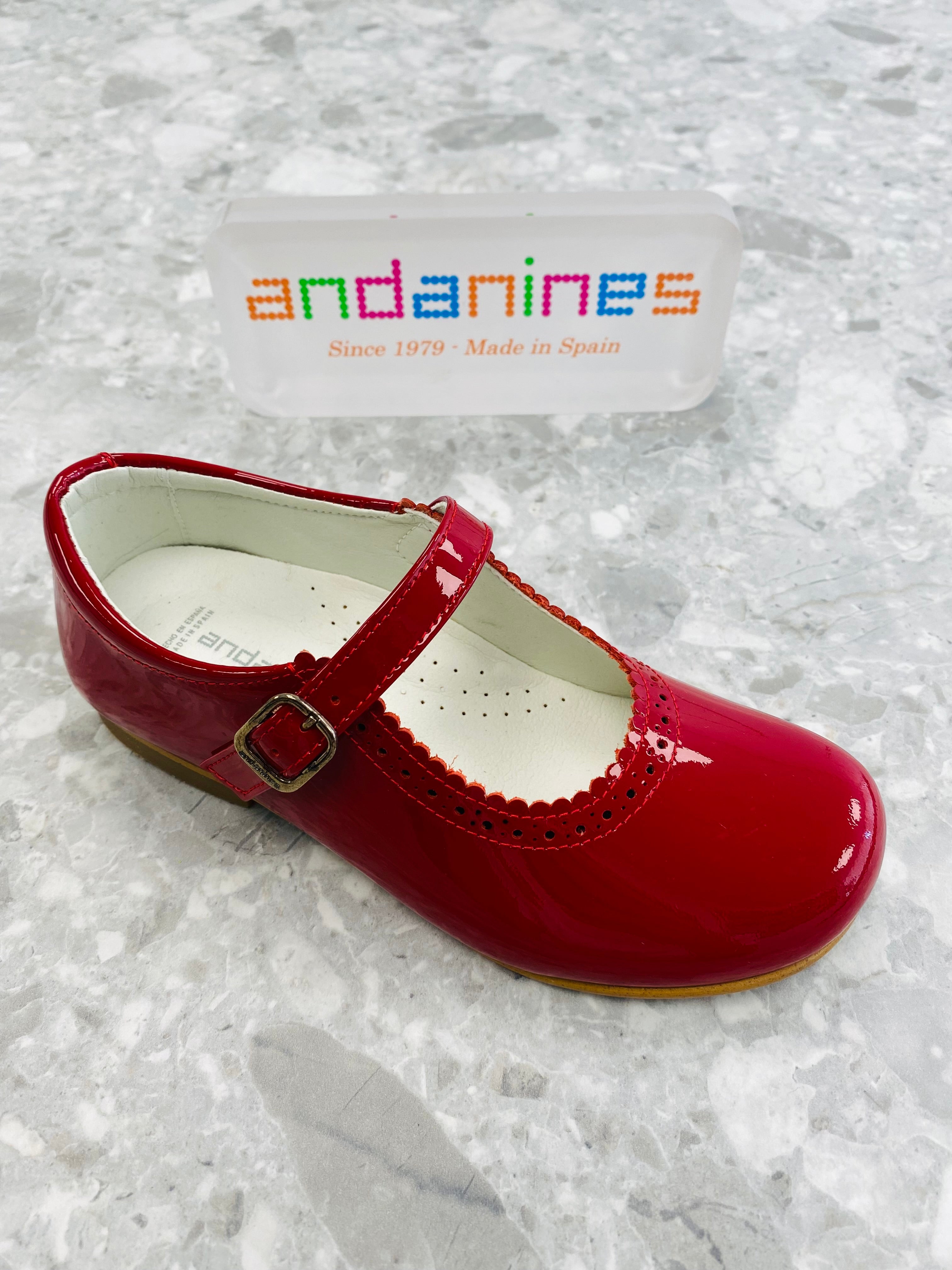 Andanines Red Patent Leather Girls Mary Jane Shoes