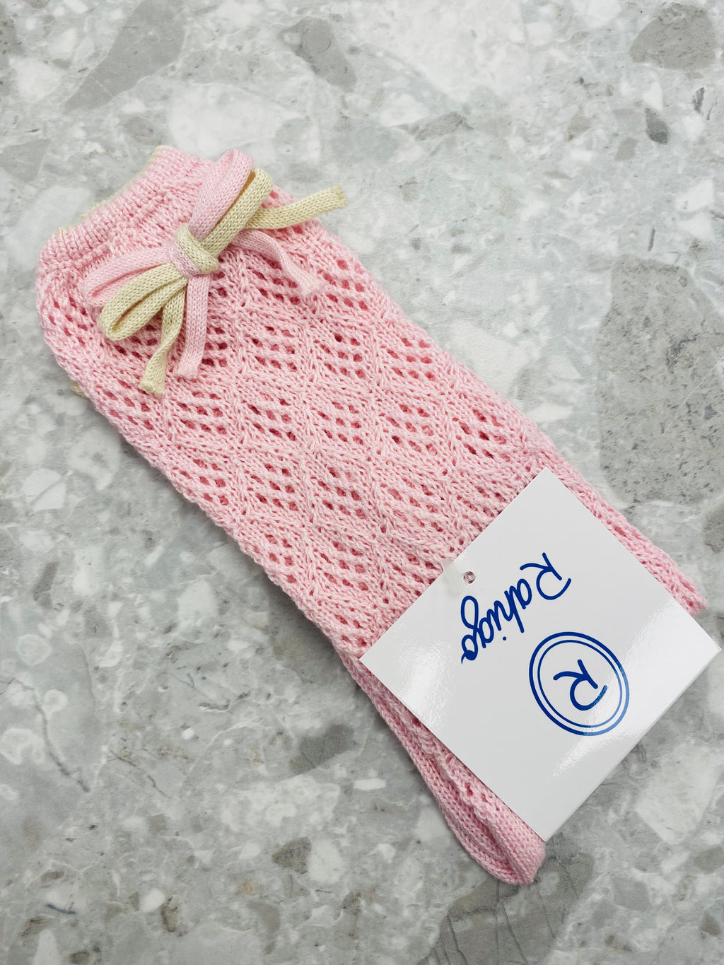 RAHIGO SS24 Pink & Cream Girls Openwork Bow Socks - CLEARANCE SALE