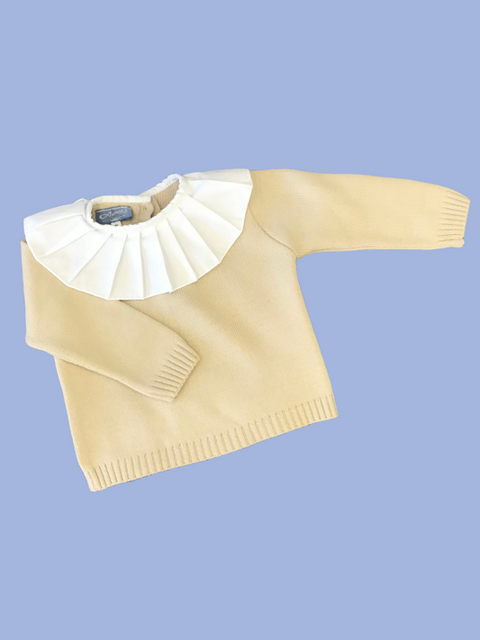 AUREA Camel Girls Knitted Jumper with Pleated Collar - NON RETURNABLE