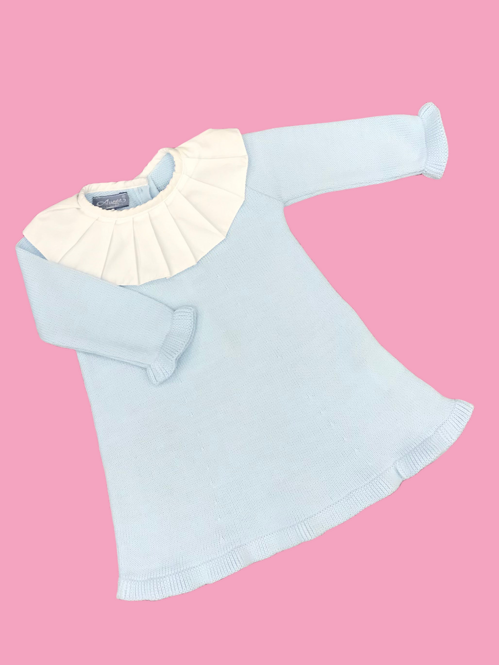 AUREA Blue Girls Knitted Dress with Pleated Collar - CLEARANCE SALE