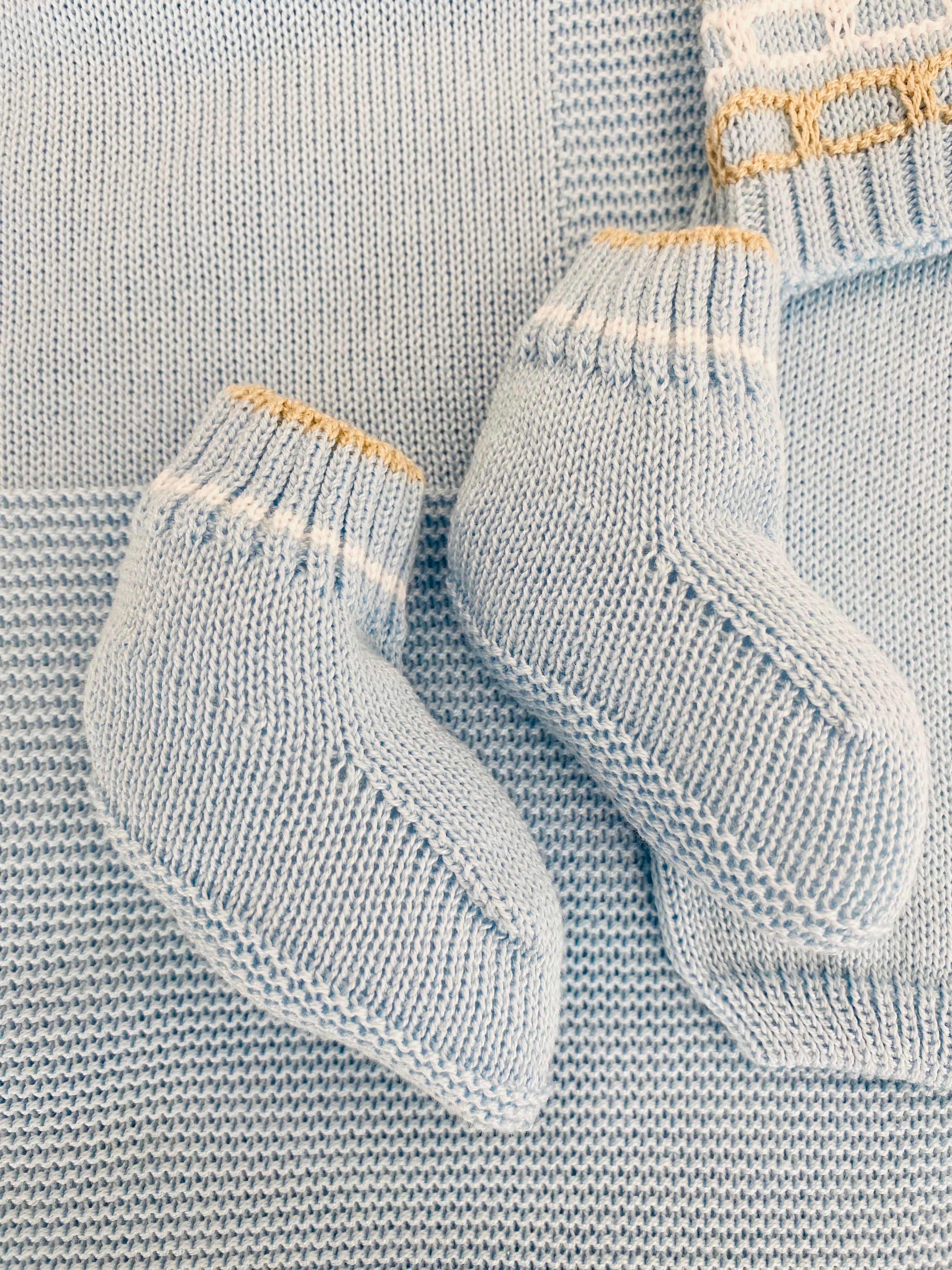 JULIANA Link Boys Blue & Camel Knitted Short Set with Booties