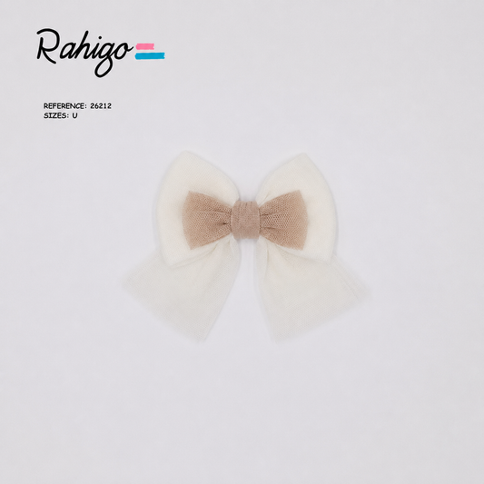 Rahigo camel and cream girls tulle hair bow matching Autumn Winter collection.
