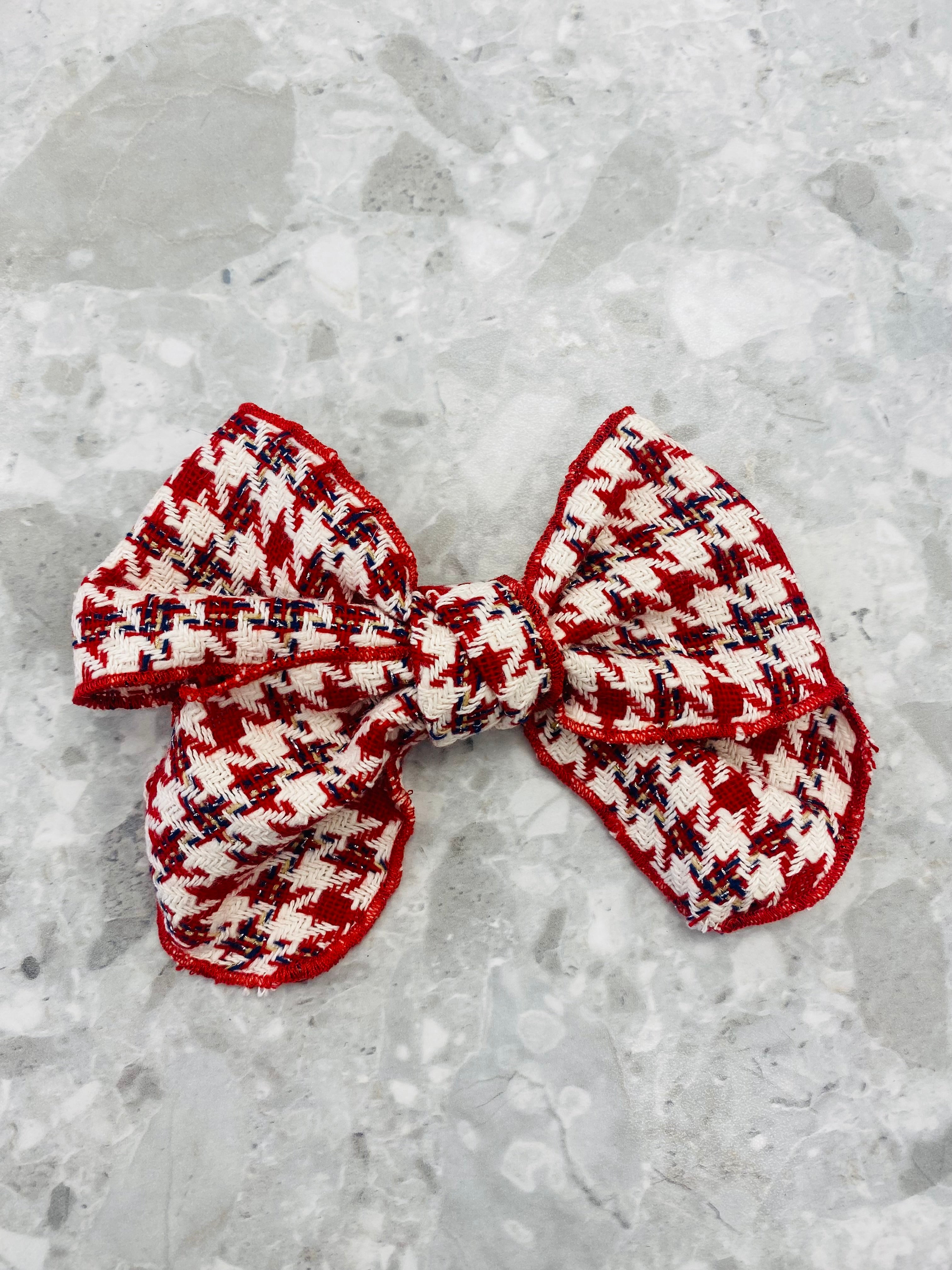 AW25 BASMARTI Red Dogtooth Girls Hair Bow Clip