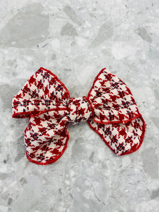 AW25 BASMARTI Red Dogtooth Girls Hair Bow Clip
