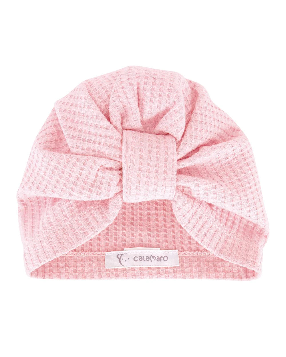 CALAMARO BASICS Baby Girls Pink Waffle Cotton Bow Turban