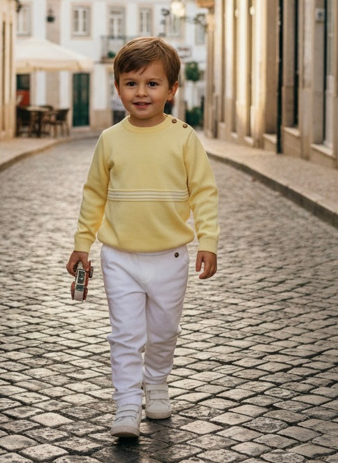 RIGOLA Boys Summer Sun Lemon & White Trouser Set with Jumper