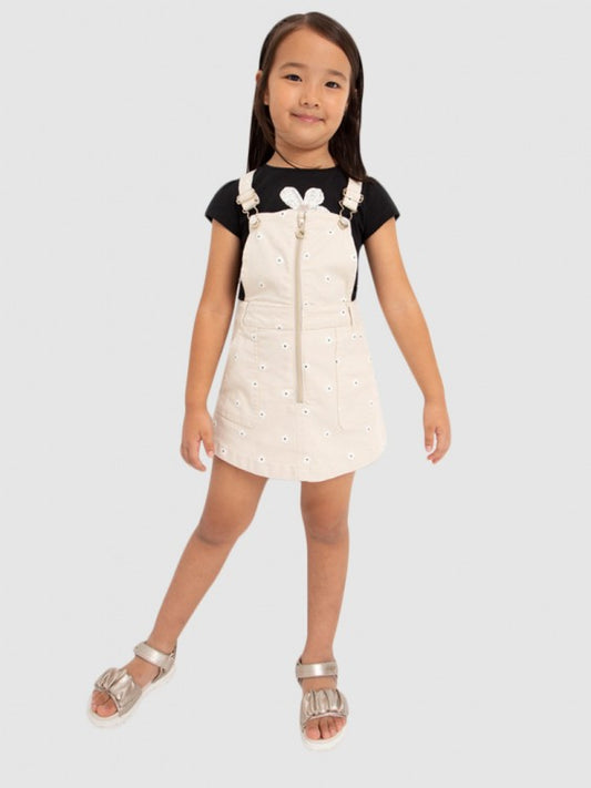MAYORAL Girls Beige Denim Pinafore Dress - CLEARANCE SALE