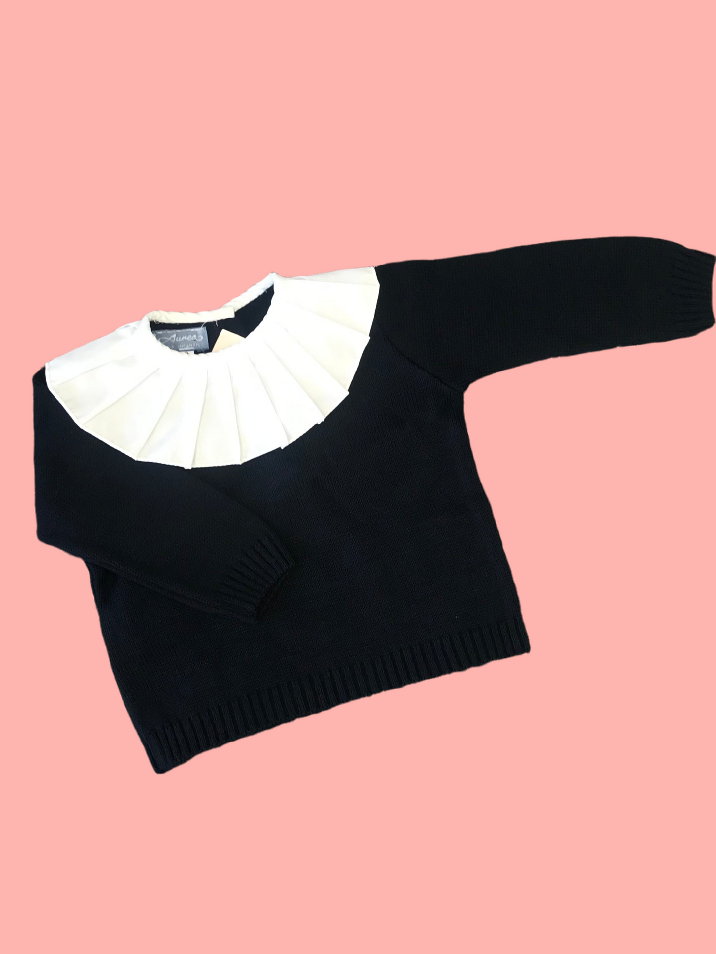 AUREA Navy Girls Knitted Jumper with Pleated Collar - NON RETURNABLE