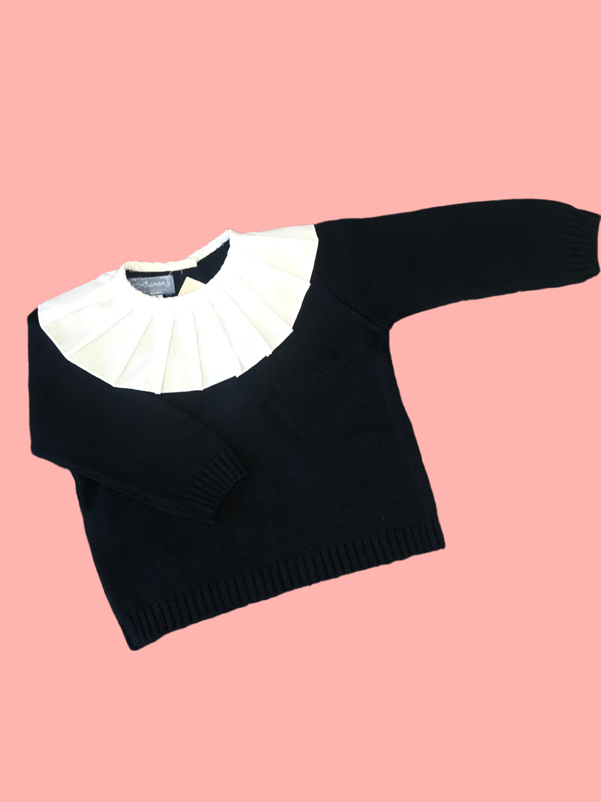 AUREA Navy Girls Knitted Jumper with Pleated Collar - CLEARANCE SALE