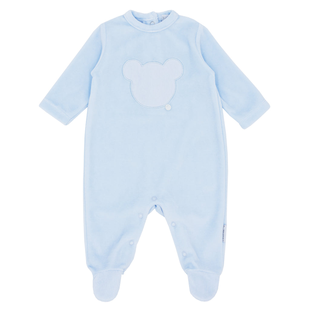 BLUES BABY Teddy Boys Blue Velour Babygrow - CLEARANCE SALE