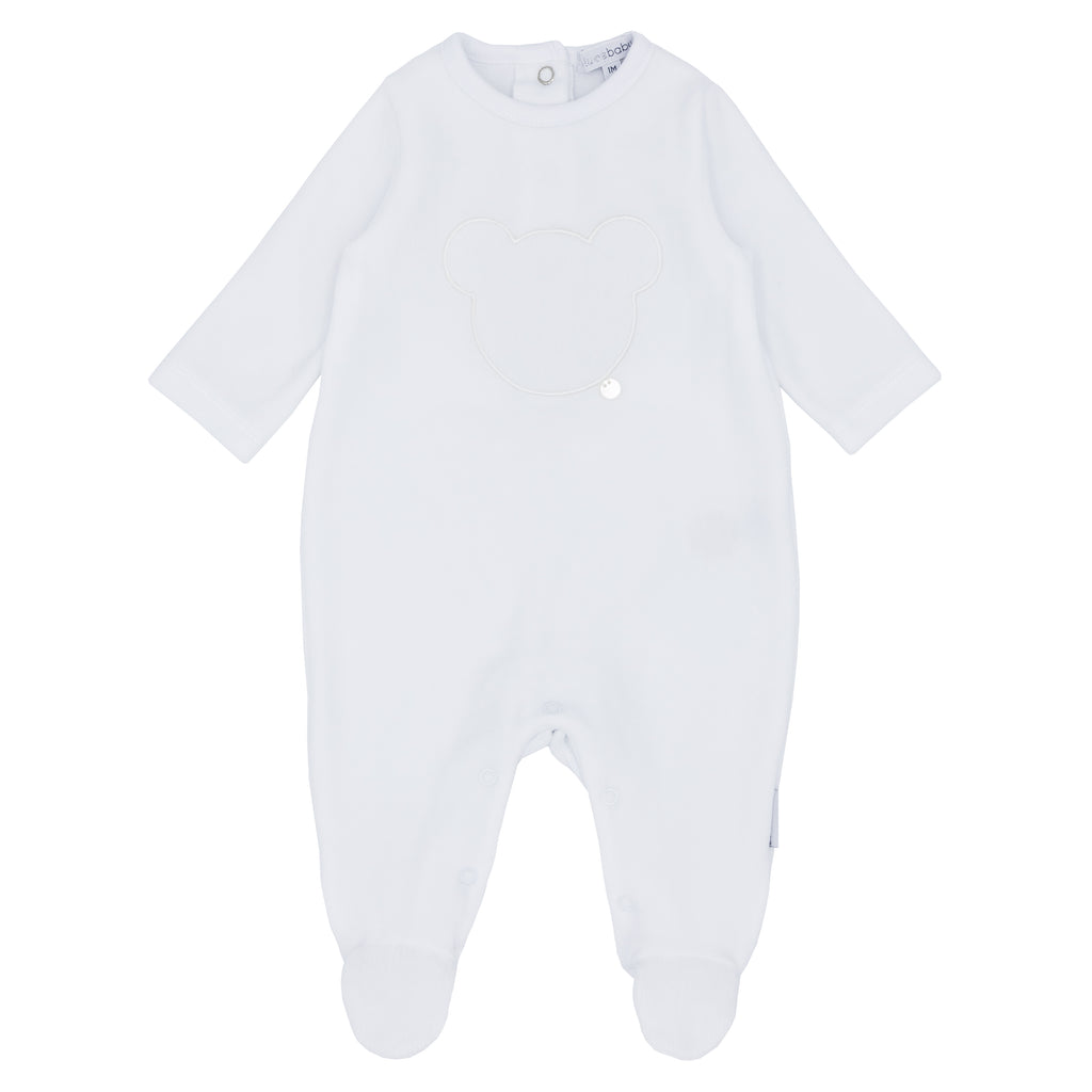BLUES BABY Teddy Unisex White Velour Babygrow - CLEARANCE SALE