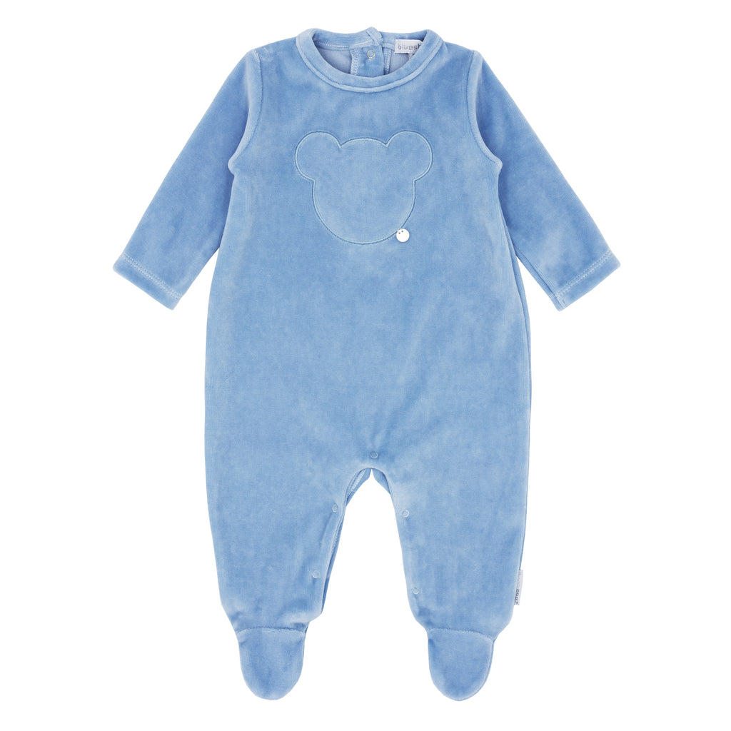 BLUES BABY Teddy Boys Powder Blue Velour Babygrow - CLEARANCE SALE
