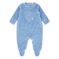 Blues Baby Teddy boys powder blue Portuguese cotton velour babygrow with teddy appliqué