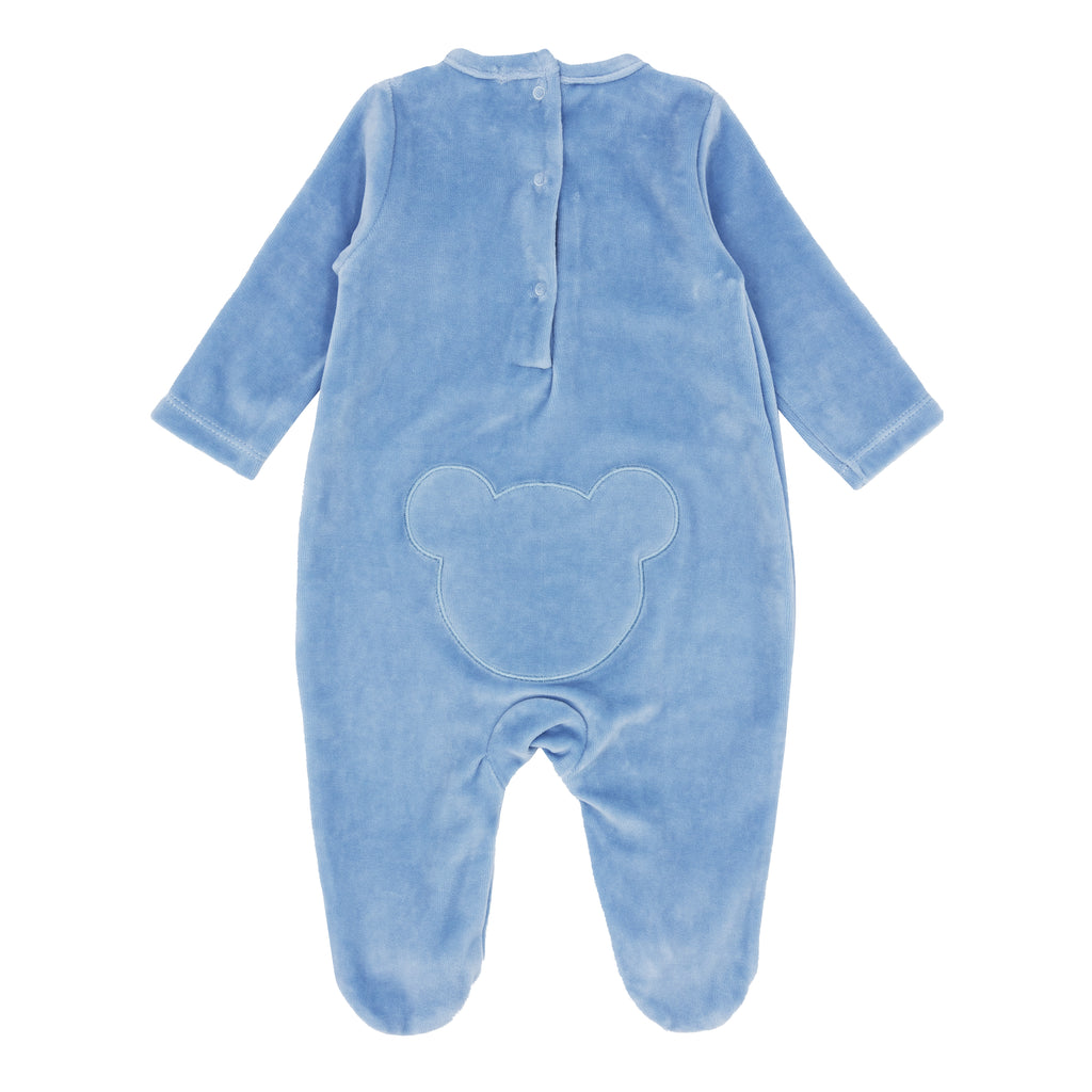 BLUES BABY Teddy Boys Powder Blue Velour Babygrow - CLEARANCE SALE