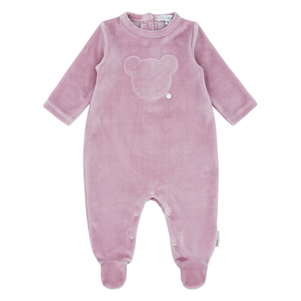 BLUES BABY Teddy Girls Rose Pink Velour Babygrow - CLEARANCE SALE