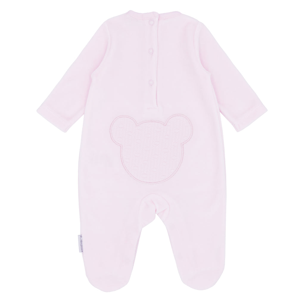 BLUES BABY Teddy Girls Pink Velour Babygrow - CLEARANCE SALE