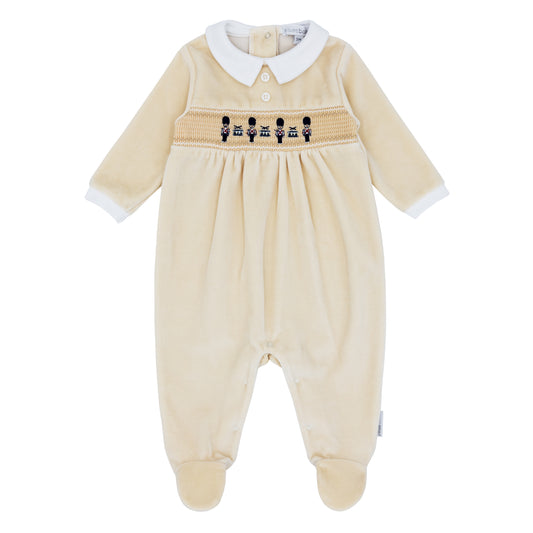 BLUES BABY Silves Boys Beige Smocked Soldier Babygrow