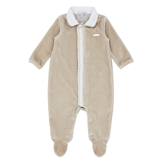 BLUES BABY Lisbon Boys Beige Velour Babygrow - BB1592