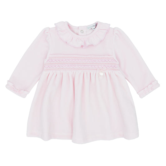 BLUES BABY Carvoiero Girls Pink Velour Smocked Dress - BB1726