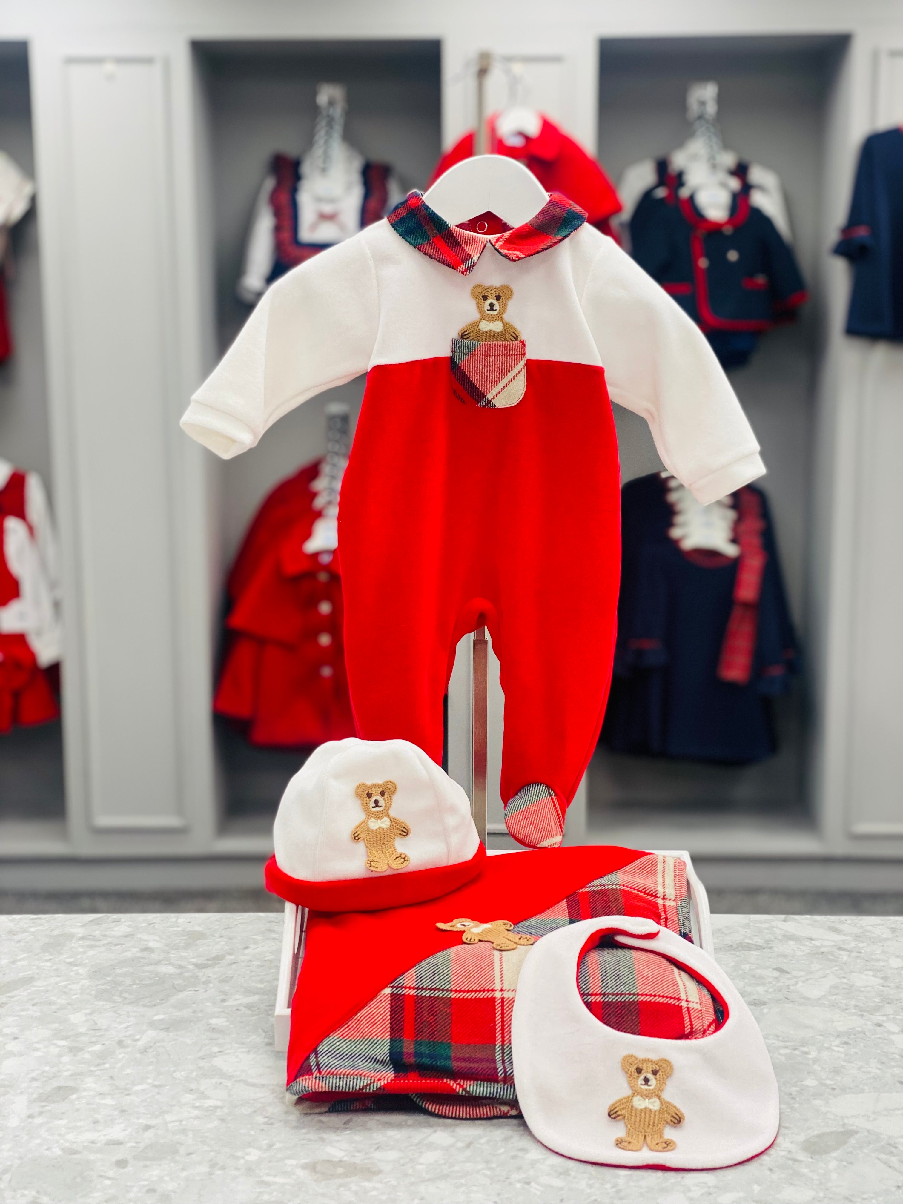AW25 DEOLINDA Christmas Boys Red Tartan Babygrow - 25137
