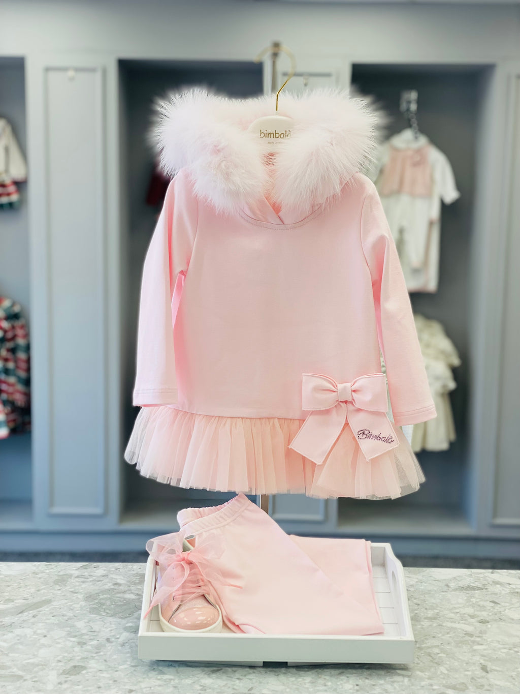 BIMBALO Girls Pink Tulle & Fur Leggings Set with Andanines Trainers