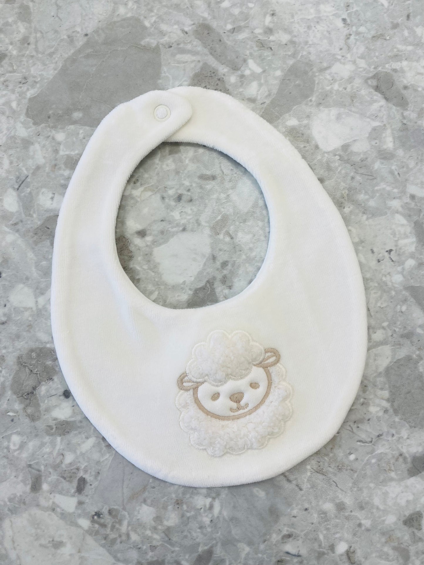 DEOLINDA Farm Winter White Velour Baby Bib - 241107